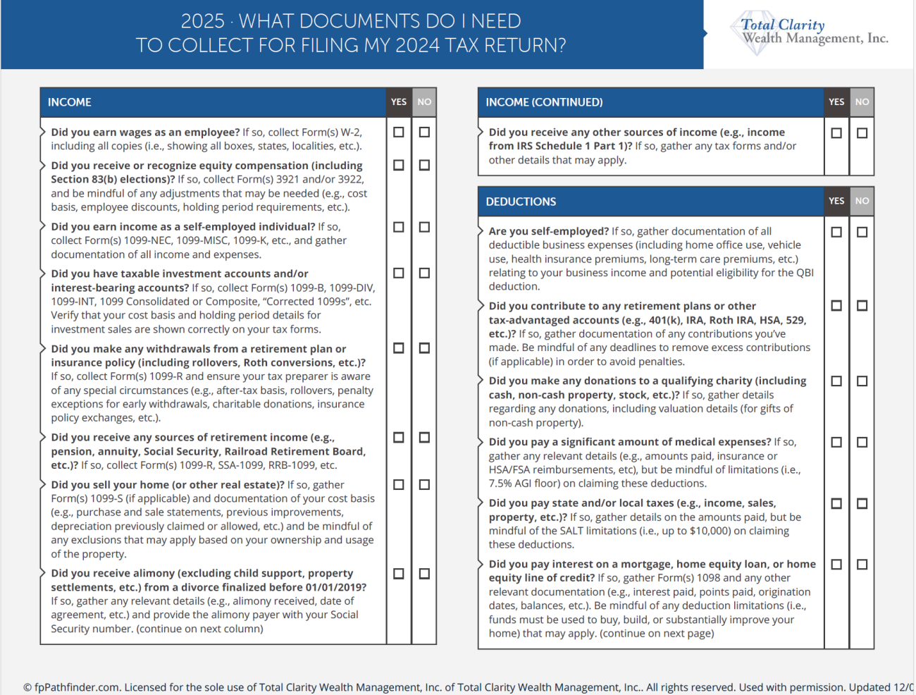 2025 Tax Document checklist pdf