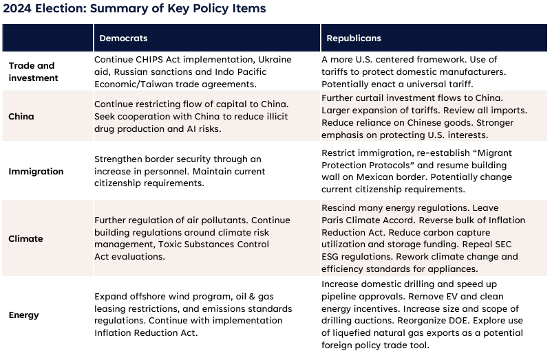 2024 election: summary of key policy items