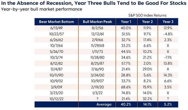 Year-by-year bull market performance